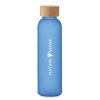 Bouteille En Verre Givré Avec Bouchon En Bambou 500ml ABE Bleu Logo Bouteille En Verre Givré Avec Bouchon En Bambou 500ml ABE Bleu Logo