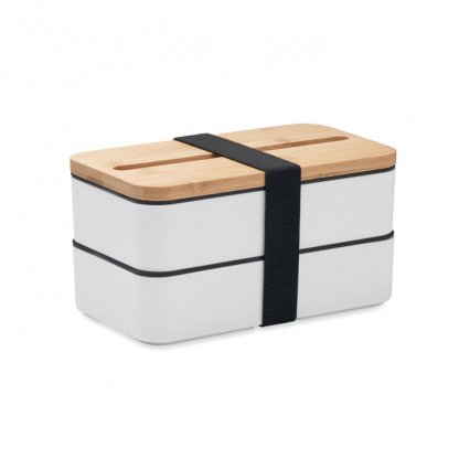 Lunch Box En Plastique Recyclé Et Bambou à 2 Niveaux 400ml X 2 WINT Blanc