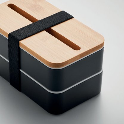 Lunch Box En Plastique Recyclé Et Bambou à 2 Niveaux 400ml X 2 WINT Noir élastique