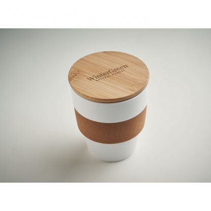 Mug En Plastique Recyclé Et Bambou 300ml GALAO Blanc Logo