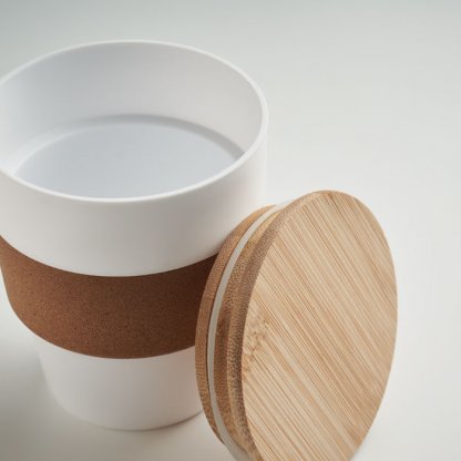 Mug En Plastique Recyclé Et Bambou 300ml GALAO Blanc Ouvert