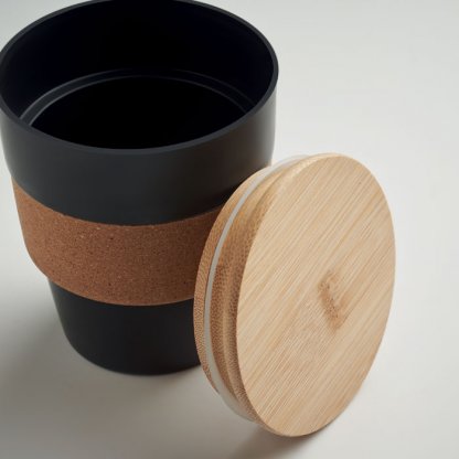 Mug En Plastique Recyclé Et Bambou 300ml GALAO Noir Ouvert