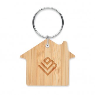 Porte Clés publicitaire En Forme De Maison En Bambou HOUSEBOO Logo