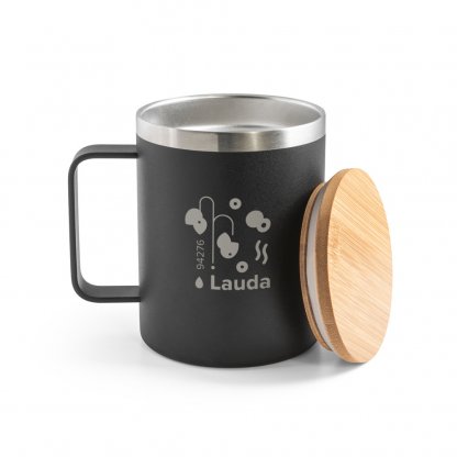 Mug Double Paroi En Inox Recyclé 420ml LAUDA Mug Noir Avec Marquage