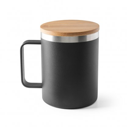 Mug Double Paroi En Inox Recyclé 420ml LAUDA Mug Noir De Face