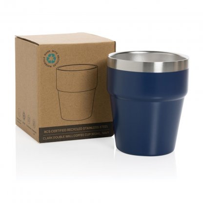 Tasse à Café En Inox Recyclé 300ml CLARK Mug Bleu Marine Avec Emballage