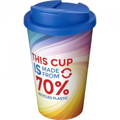 Mug Double Paroi 360 En Plastique Recyclé Avec Couvercle Anti Déversement 350ml Couvercle Bleu