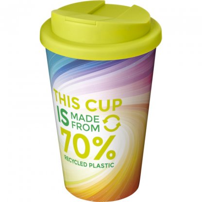 Mug Double Paroi 360 En Plastique Recyclé Avec Couvercle Anti Déversement 350ml Couvercle Citron Vert