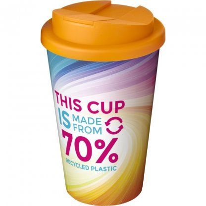 Mug Double Paroi 360 En Plastique Recyclé Avec Couvercle Anti Déversement 350ml Couvercle Orange