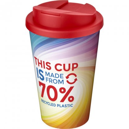 Mug Double Paroi 360 En Plastique Recyclé Avec Couvercle Anti Déversement 350ml Couvercle Rouge