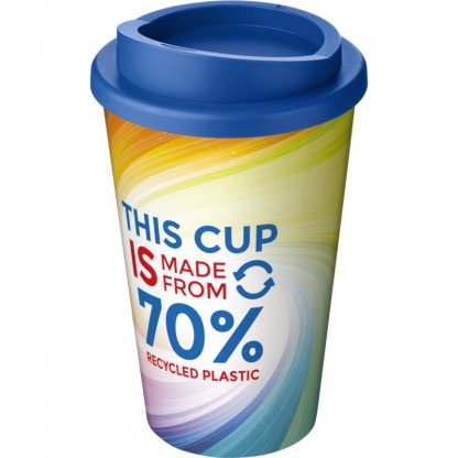 Mug Double Paroi En Plastique Recyclé 350ml Couvercle Bleu