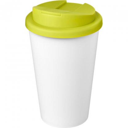 Mug Double Paroi En Plastique Recyclé Avec Couvercle Anti Déversement 350ml Blanc Couvercle Citron Vert