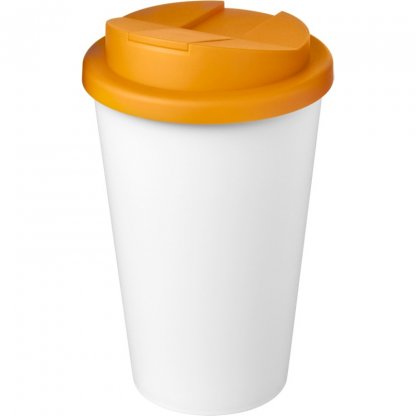 Mug Double Paroi En Plastique Recyclé Avec Couvercle Anti Déversement 350ml Blanc Couvercle Orange