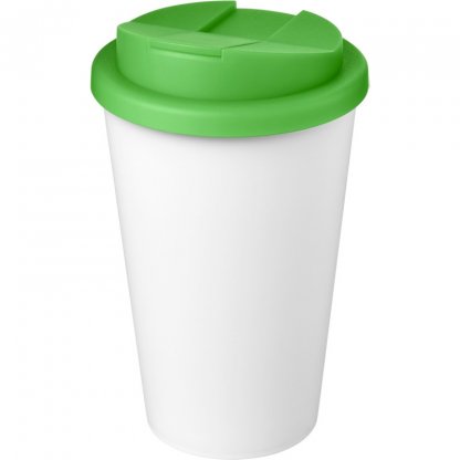 Mug Double Paroi En Plastique Recyclé Avec Couvercle Anti Déversement 350ml Blanc Couvercle Vert