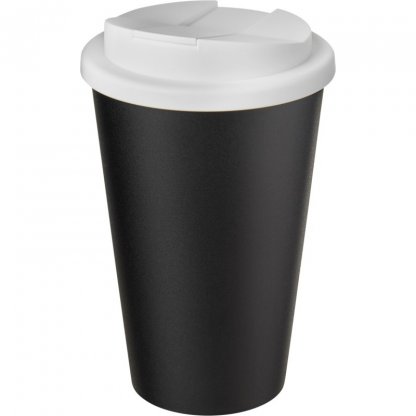 Mug Double Paroi En Plastique Recyclé Avec Couvercle Anti Déversement 350ml Noir Couvercle Blanc