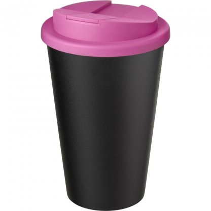 Mug Double Paroi En Plastique Recyclé Avec Couvercle Anti Déversement 350ml Noir Couvercle Rose