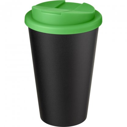 Mug Double Paroi En Plastique Recyclé Avec Couvercle Anti Déversement 350ml Noir Couvercle Vert