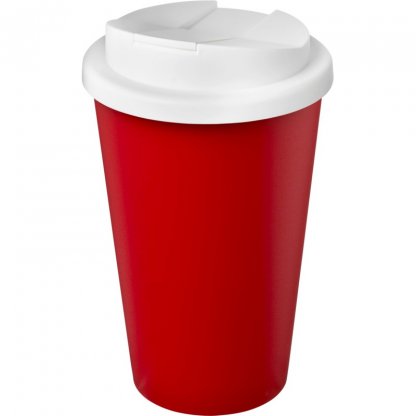 Mug Double Paroi En Plastique Recyclé Avec Couvercle Anti Déversement 350ml Rouge Couvercle Blanc