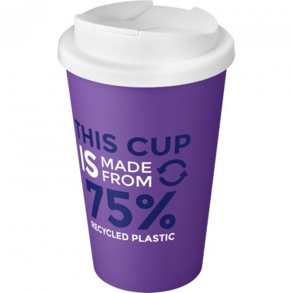 Mug Double Paroi En Plastique Recyclé Avec Couvercle Anti Déversement 350ml Violet Avec Marquage Couvercle Blanc