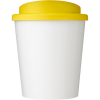 Mug Quadri Double Paroi En Plastique Recyclé 250ml Couvercle Jaune De Face