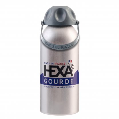 Gourde Française En Aluminium Recyclé 630ml HEXAGOURDE Gris Avec Marquage