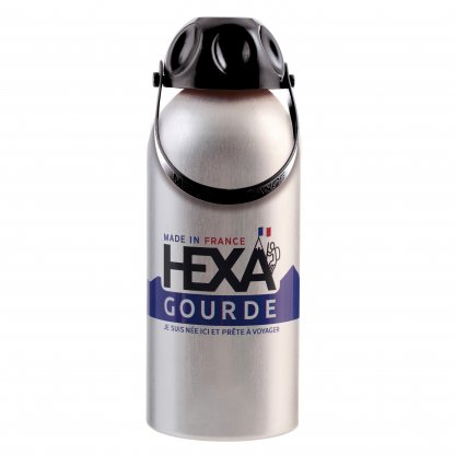 Gourde Française En Aluminium Recyclé 630ml HEXAGOURDE Noire Avec Marquage