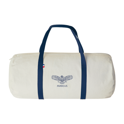 Sac Polochon En Coton Recyclé 250g 50x23cm LÉON Bleu Marine Marquage 1 Couleur