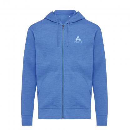 Sweat à Capuche Mixte Avec Zip En Coton Bio Et Recyclé 340g ABISKO Bleu Avec Marquage