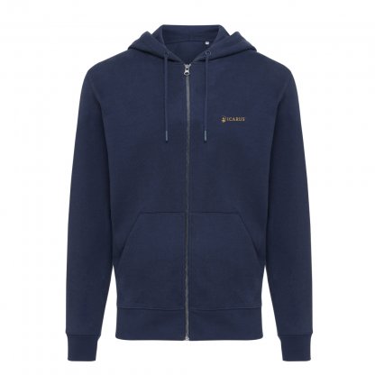 Sweat à Capuche Mixte Avec Zip En Coton Bio Et Recyclé 340g ABISKO Bleu Marine Avec Marquage