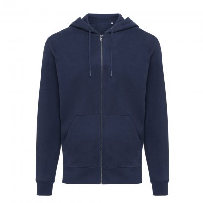 Sweat à Capuche Mixte Avec Zip En Coton Bio Et Recyclé 340g ABISKO Bleu Marine De Face