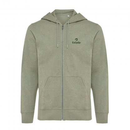 Sweat à Capuche Mixte Avec Zip En Coton Bio Et Recyclé 340g ABISKO Vert Avec Marquage