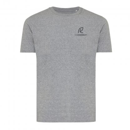 T Shirt Mixte En Coton Bio Et Recyclé 180g BRETT Gris Foncé Non Teinté De Face Avec Marquage