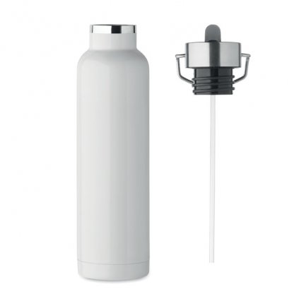 Bouteille Double Paroi En Inox Recyclé Avec Paille Intégrée 660ml RIFLOW Blanc Bouchon à Part