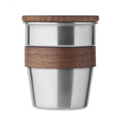 Gobelet En Inox Recyclé Avec Poignée Et Couvercle En Noyer 350ml WALNUT Argent Vue Du Devant