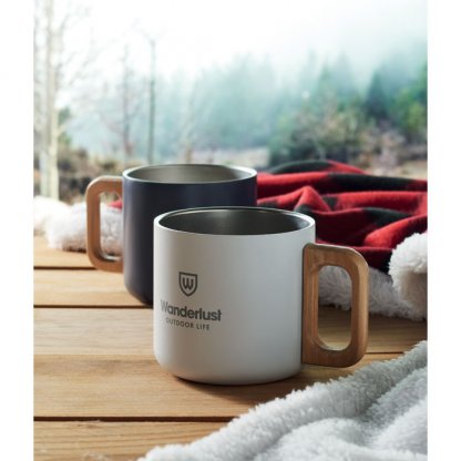 Mug Double Paroi En Inox Recyclé Avec Poignée En Bois 350ml ACERO Ambiance Hivernale