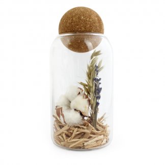 Terrarium publicitaire de fleurs séchées avec boule en liège - SPHERA