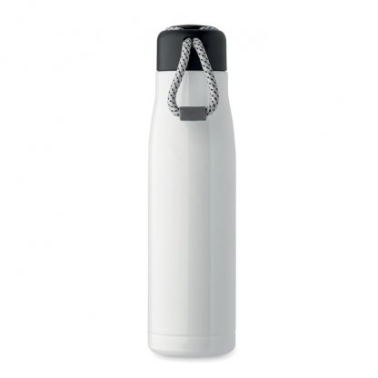 Bouteille Double Paroi En Inox Recyclé Avec Poignée Corde 500ml CORDLE Blanc De Face