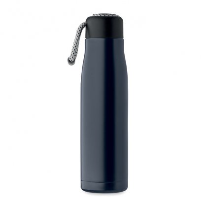 Bouteille Double Paroi En Inox Recyclé Avec Poignée Corde 500ml CORDLE Bleu Marine De Côté