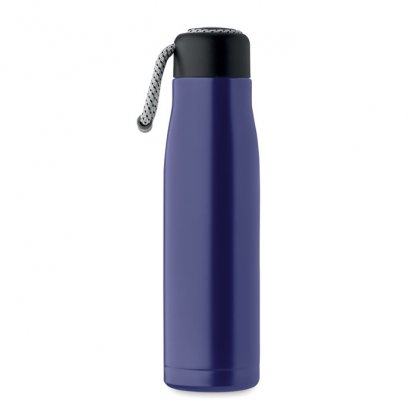 Bouteille Double Paroi En Inox Recyclé Avec Poignée Corde 500ml CORDLE Bleu Royal De Côté