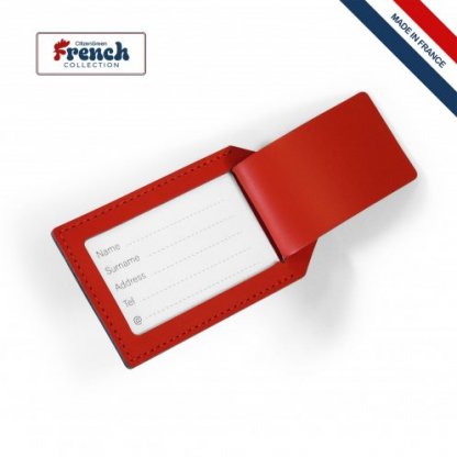 Porte étiquette Pour Bagages En Cuir Recyclé MILOU Rouge Intérieur