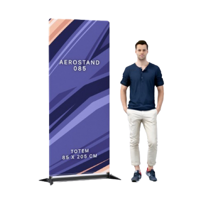 Stand En Toile Polyester Recyclé 210g Anti Feu B1 AEROSTAND 085 Housse Norme Anti Feu B1 Imprimée En Sublimation Numérique Sans Fond