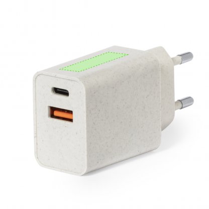 Bloc De Charge Rapide En Paille De Blé 2 Sorties USB Et USB C AVERY Zone de marquage 30 X 10 Mm