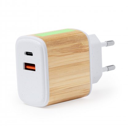 Bloc De Charge Rapide En Paille De Blé 2 Sorties USB Et USB C SUGAX Zone De Marquage 13 X 25 Mm
