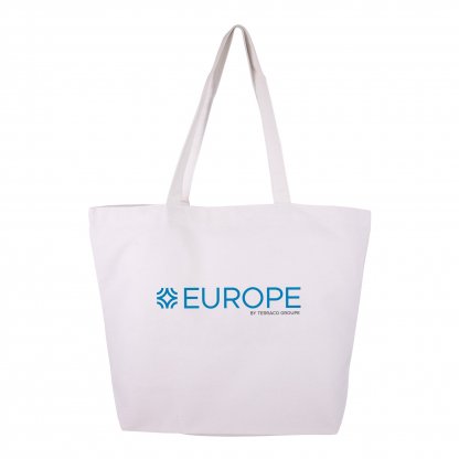 Sac Shopping Avec Fond En Coton Naturel 300g 45x35x10cm SOLIS Blanc Avec Marquage