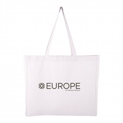 Sac Shopping En Coton Bio 150g 40x35x10cm TAKOS Blanc Avec Marquage