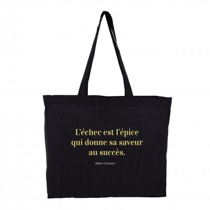 Sac Shopping En Coton Recyclé 150g 40x35x10cm TEKDECO Noir Avec Marquage