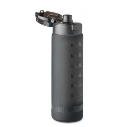 Bouteille De Sport En PET Recyclé 1L LEVEL Photo Principale Ouverte Noir