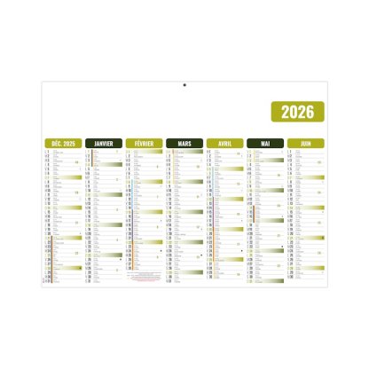 Calendrier Gaméco Vert BANCAIRE ÉCO 7 Mois Par Face Recto
