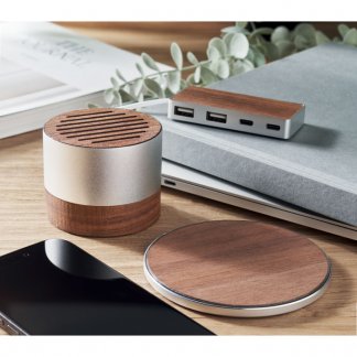 Enceinte sans fil en aluminium recyclé et bois logoté - SOUNEUZ