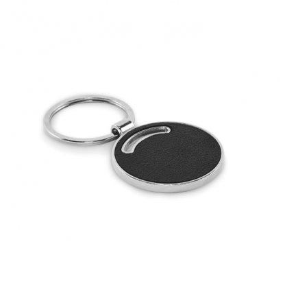 Porte Clés Rond En Métal Et Cuir PU Recyclé LIRCLE Porte Clés Noir De Côté